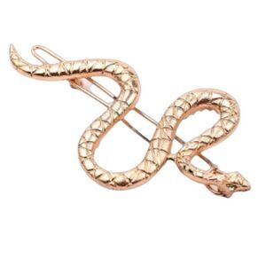 Serpent Barrette with Green Crystal Eyes - Gold Tone Snake Hair Clip